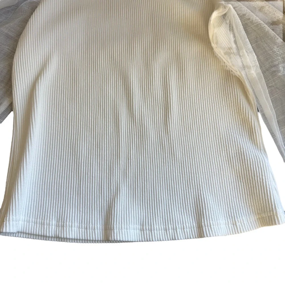 Anthropologie White Sheer Sleeve Top